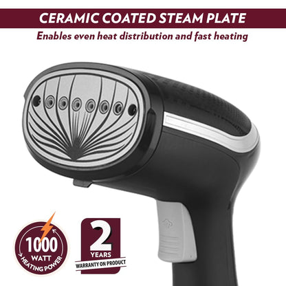 Borosil 1000W Handheld Garment Steamer | Ceramic Coated Soleplate | Dual Steam Modes (Horizontal & Vertical Ironing) | 120ml Detachable Water Tank | Overheat Protection | 2 Year Warranty (GS01)