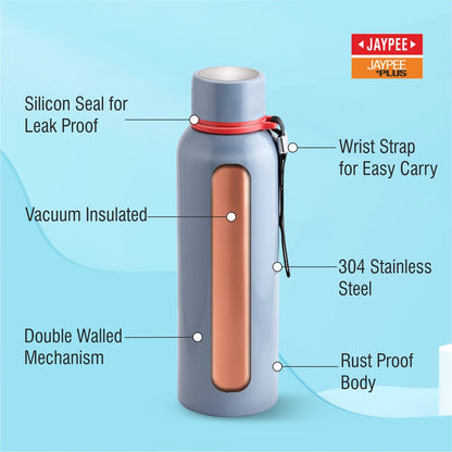 Jaypee Plus Alpha Vaccum Insulated Double Wall Thermosteel Flask 1000 ml Water Bottle ISI Certified 24 Hours Hot and Cold Water Bottle for School,Office,Gym, Leakproof, Rustproof Steel Bottle,Black