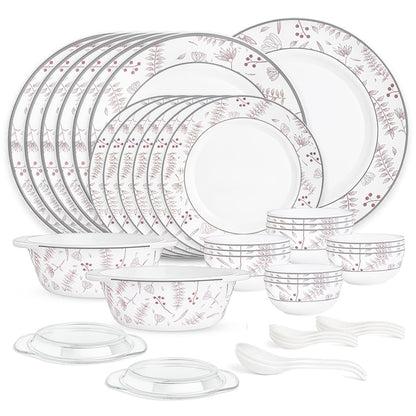 Larah by Borosil Premia Series Grandeur Opalware Dinner Set | 37 Piece for Family of 6 | Microwave & Dishwasher Safe | Bone-Ash Free | Crockery Set for Dining & Gifting | Plates & Bowls | White