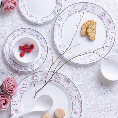 Larah by Borosil Premia Series Grandeur Opalware Dinner Set | 37 Piece for Family of 6 | Microwave & Dishwasher Safe | Bone-Ash Free | Crockery Set for Dining & Gifting | Plates & Bowls | White