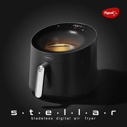 Pigeon By Stovekraft STELLAR Air Fryer Large 5.5L | 1500W BLADELESS Airfryer | Unique See Through Top View Glass | 360 Airwhirl Technology | Digital Touchscreen | 8 PRESETS Menu | Shake Feature, Black