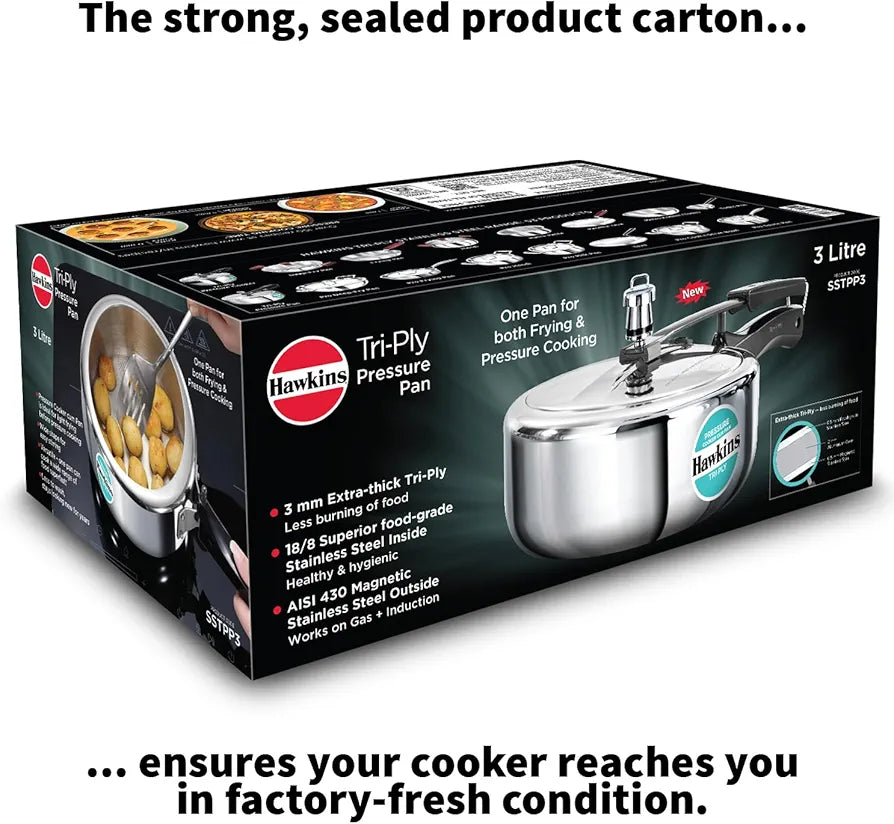 Hawkins 3 Litre Tri-Ply Pressure Cooker cum Pan, Triply Stainless Steel Inner Lid Cooker, Pan, Silver 