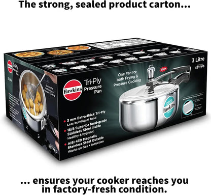 Hawkins 3 Litre Tri-Ply Pressure Cooker cum Pan, Triply Stainless Steel Inner Lid Cooker, Pan, Silver 