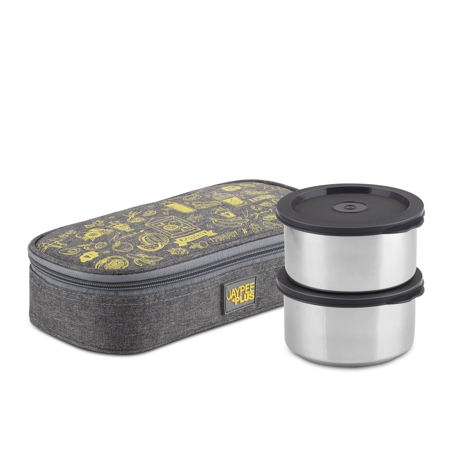 Jaypee Plus Magicseal Stainless Steel 2 Container Office Lunch Box 350 ml Each with Steel Dish & Insulated Washable Bag Spillproof Leakproof Lunch Box for Man & Women Airtight Tiffin Box,Grey