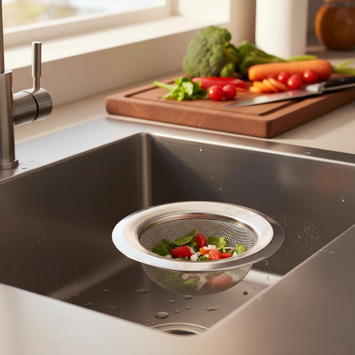 Sulfar Stainless Steel Sink Strainer & Stopper 4 Inch (10 cm) | 2 in 1 Kitchen Drain Filter Basket with Fine Mesh | Anti-Clog Basin Drain Cover for Sink, Washbasin, Durable Rust Resistant (Chrome)