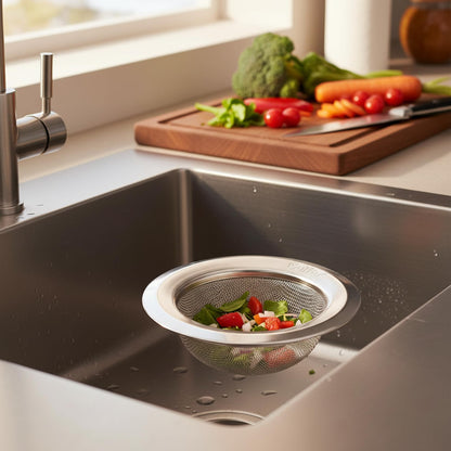 Sulfar Stainless Steel Sink Strainer & Stopper 4 Inch (10 cm) | 2 in 1 Kitchen Drain Filter Basket with Fine Mesh | Anti-Clog Basin Drain Cover for Sink, Washbasin, Durable Rust Resistant (Chrome)