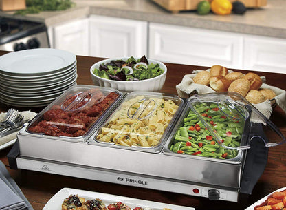 Pringle FW1803 4.5 Litre Electric Food Warmer Cum Buffet Server with 3 Pans (3x1.5 L, Silver) (4.5L Food Warmer)