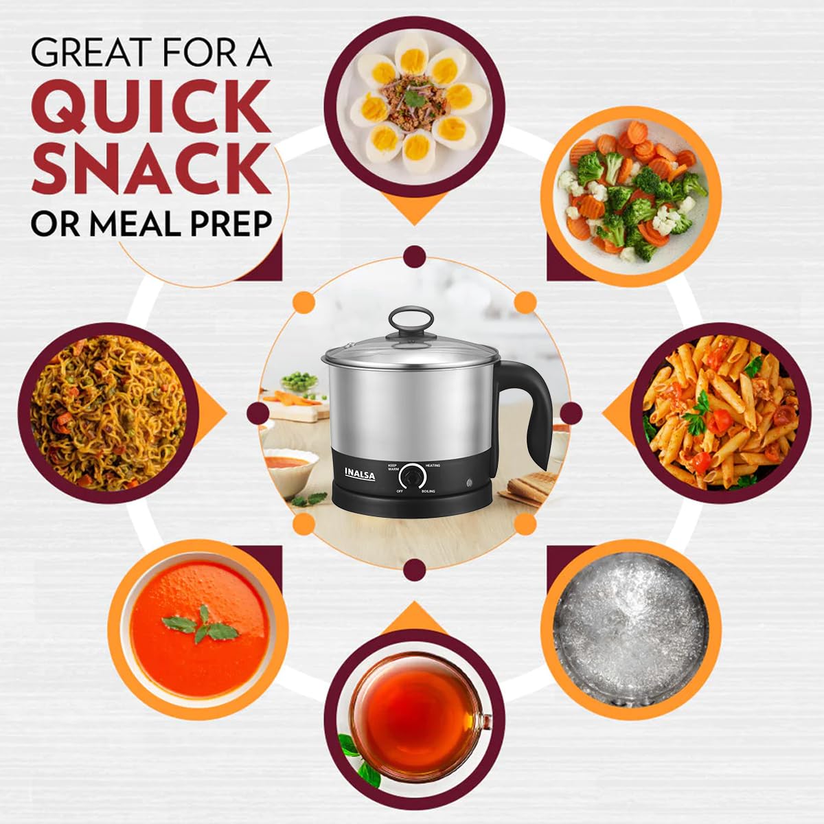 INALSA Stainless Steel Kettle 1.5 Litre|700 Watt|Cooking Kettle|3 Heating Modes| Rapid Boil Technology|See Through Lid| Over-Heat & Boil Dry Protection|Boil Water, Milk,(MultiCook Nu)