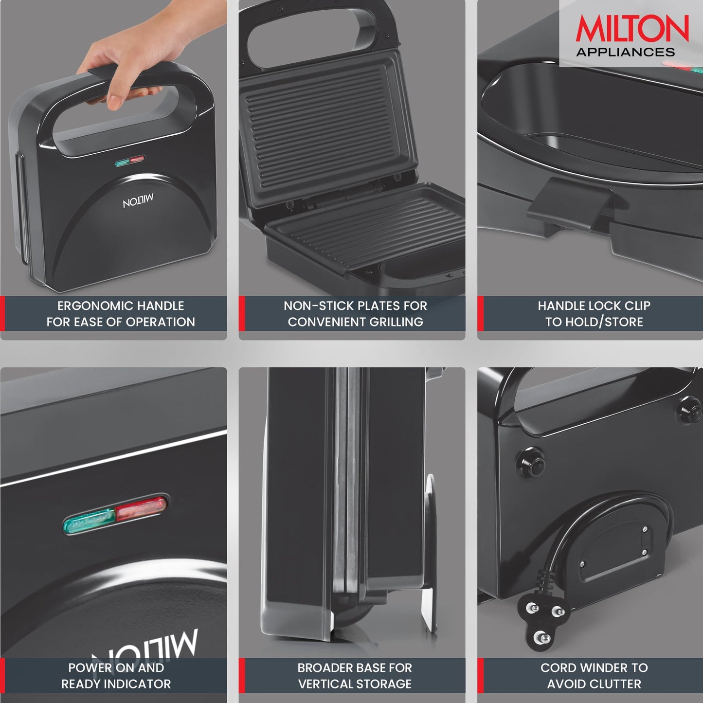 Milton Grill Toaster Machine HSG022 Grill Sandwich Maker, Sandwich Griller and Toaster, 750 Watt Sandwich maker Electric Griller for Home, Auto Cut off, 2 Year Warranty, Black
