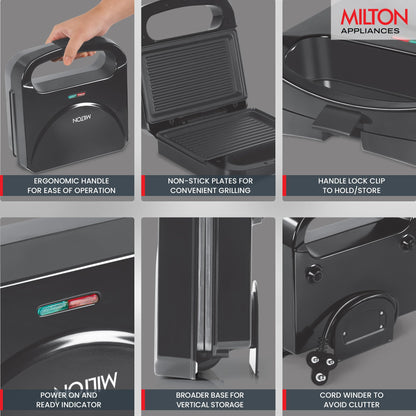 Milton Grill Toaster Machine HSG022 Grill Sandwich Maker, Sandwich Griller and Toaster, 750 Watt Sandwich maker Electric Griller for Home, Auto Cut off, 2 Year Warranty, Black