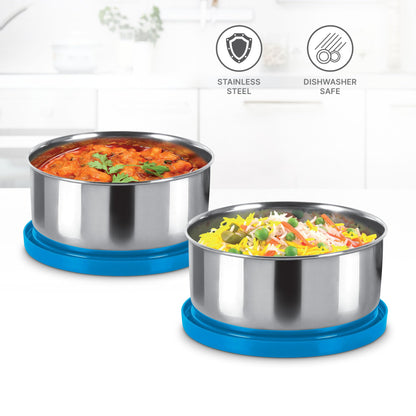 MILTON Master Lunch Max (3 Microwave Safe Inner Steel Containers,1 x 675 ml, 2 X 280 ml Each) with Insulated Fabric Jacket, Blue | Lunch Box | Light Weight | Leak Proof | Easy to Carry | Food Grade