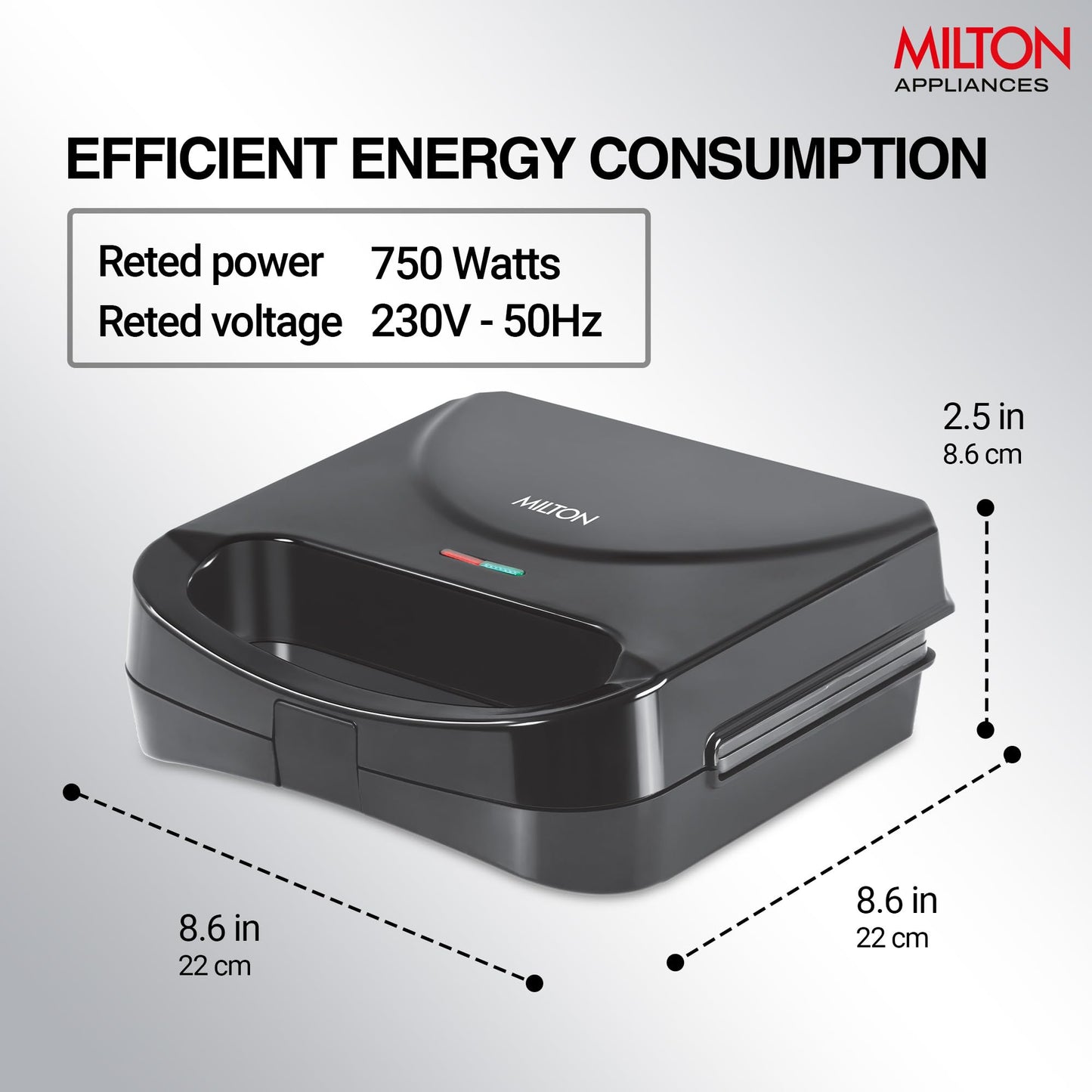 Milton Sandwich Maker HSM011, Sandwich Griller and Toaster, 750 Watt Sandwich Maker Electric Griller for Home, Non Stick Coated Dual Grill Sandwich Plates for Sandwiches, 2 Year Warranty, Black