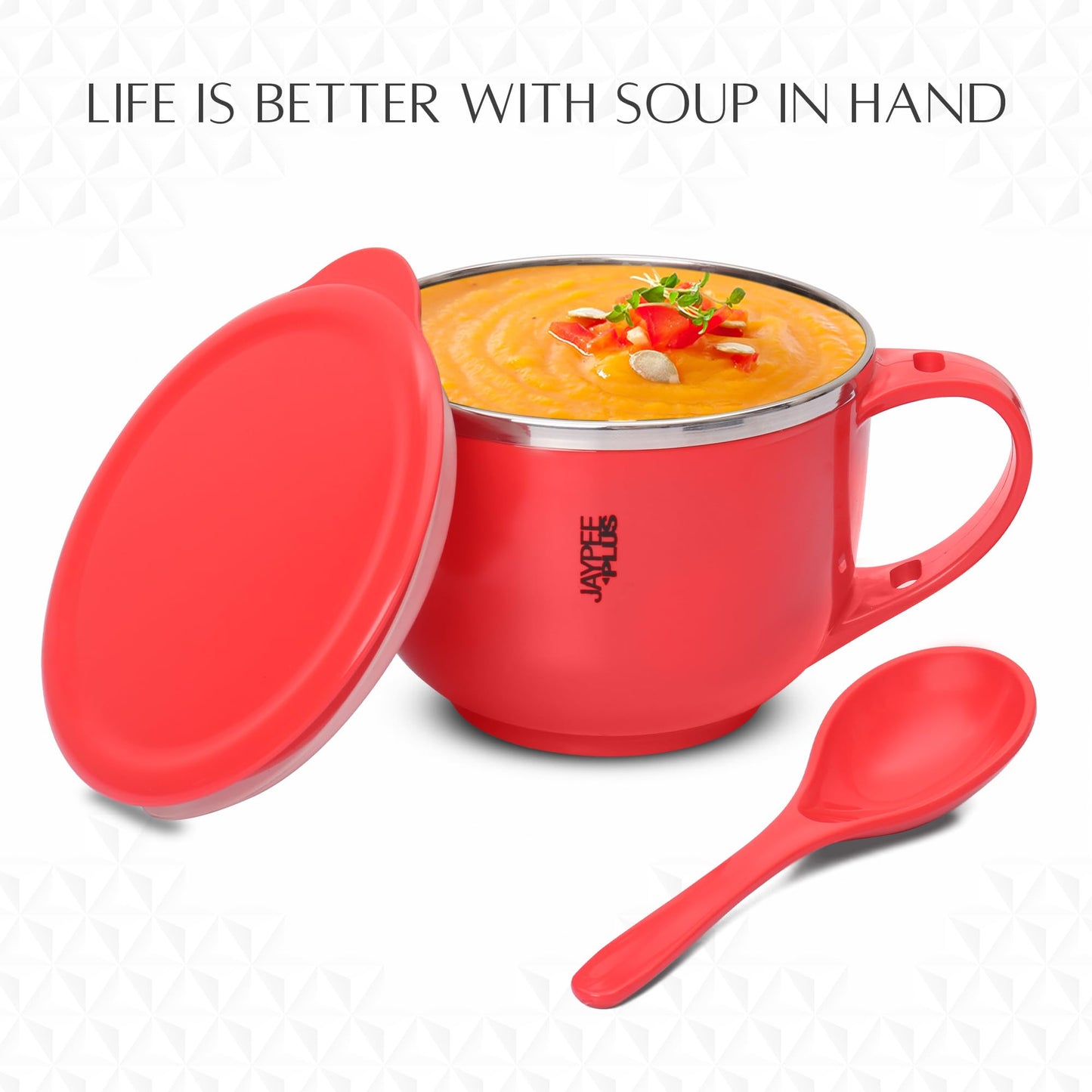 Jaypee Plus Stainless Steel Soup Bowl with Lid & Spoon Holder Souptok, Maggi Bowl Noodles Pasta Bowl, Mug for Milk, Best Diwali Gift, Mug for Kids, Girls, Boys, Birthday, Ivory 700 ml