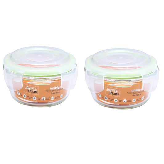 Jaypee Plus Klaro Round 400ML Glass Storange Container Transparent (Pack of 2)
