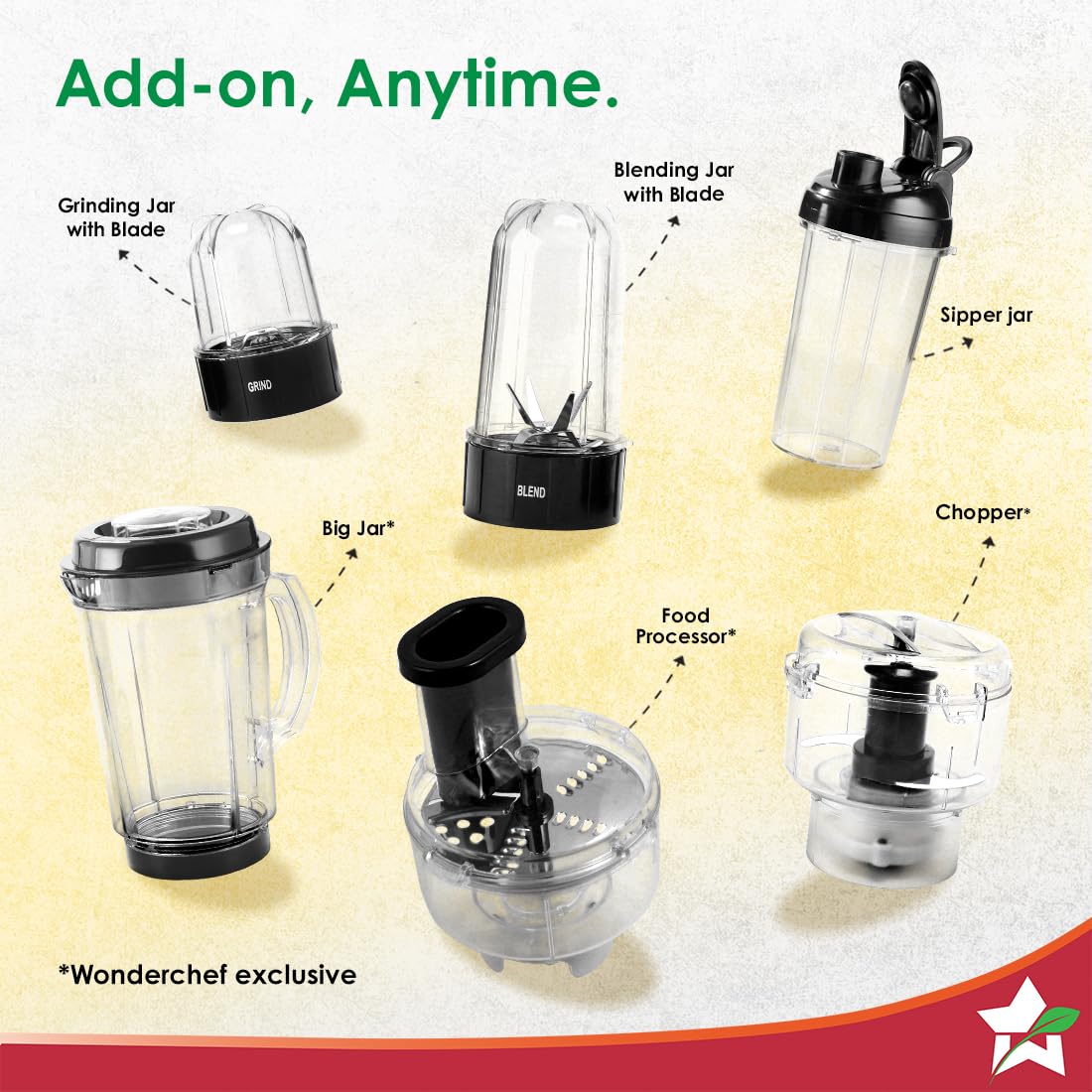 Wonderchef Nutri-blend 500W Mixer Grinder, 22000 RPM Motor, Smoothie Maker, Masala Grinder, Chutney Blender, 3 Unbreakable Jars & Sipper Jar, Recipe Book by Chef Sanjeev Kapoor, 2 Yr Warranty, Black
