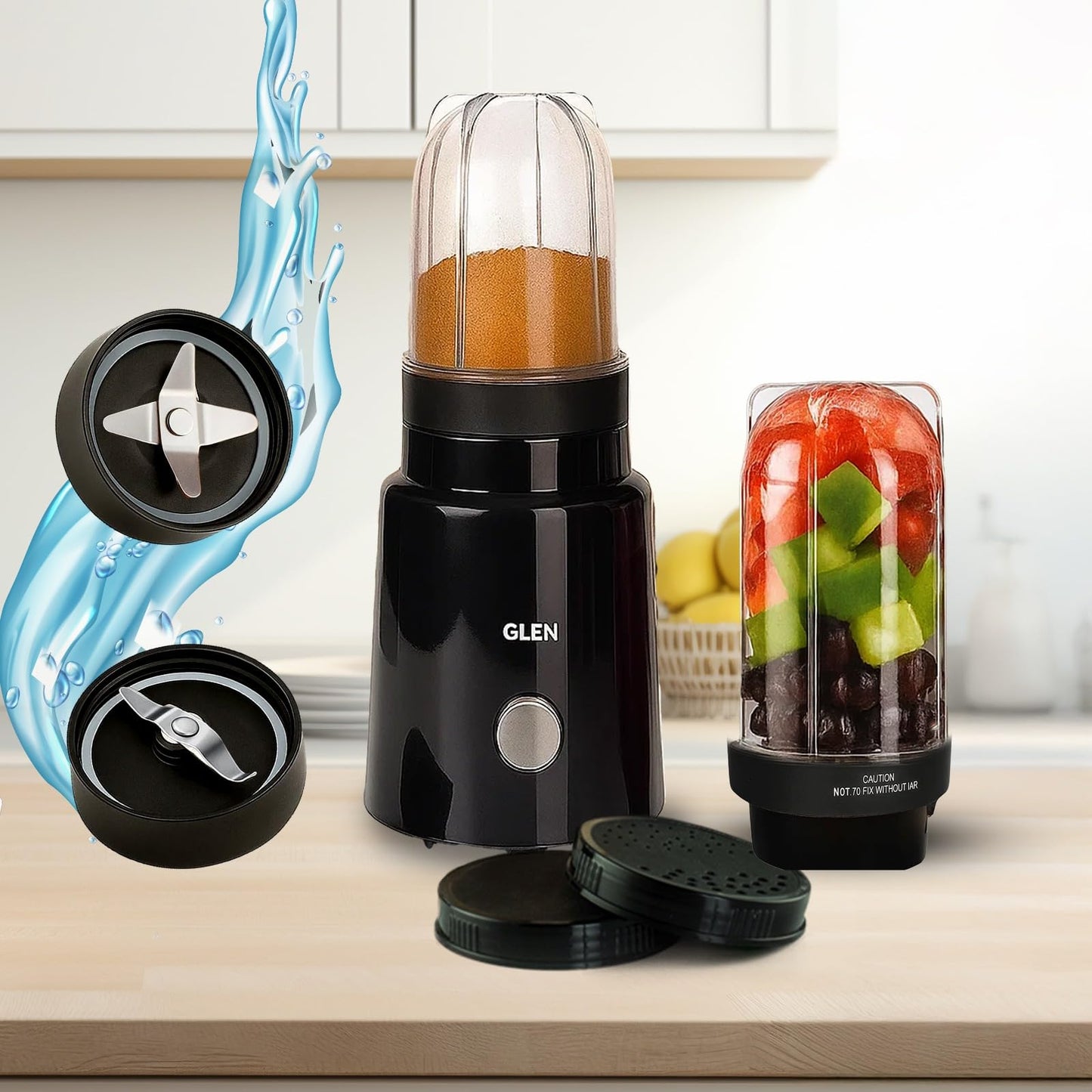 Glen Active Electric Blender Mixer Grinder for kitchen, 350W, 2 Unbreakable Jars (300ml & 500ml), 2 Stainless Steel Blades, 20000 RPM, for Smoothie Shake Juice - Black (SA4048N)