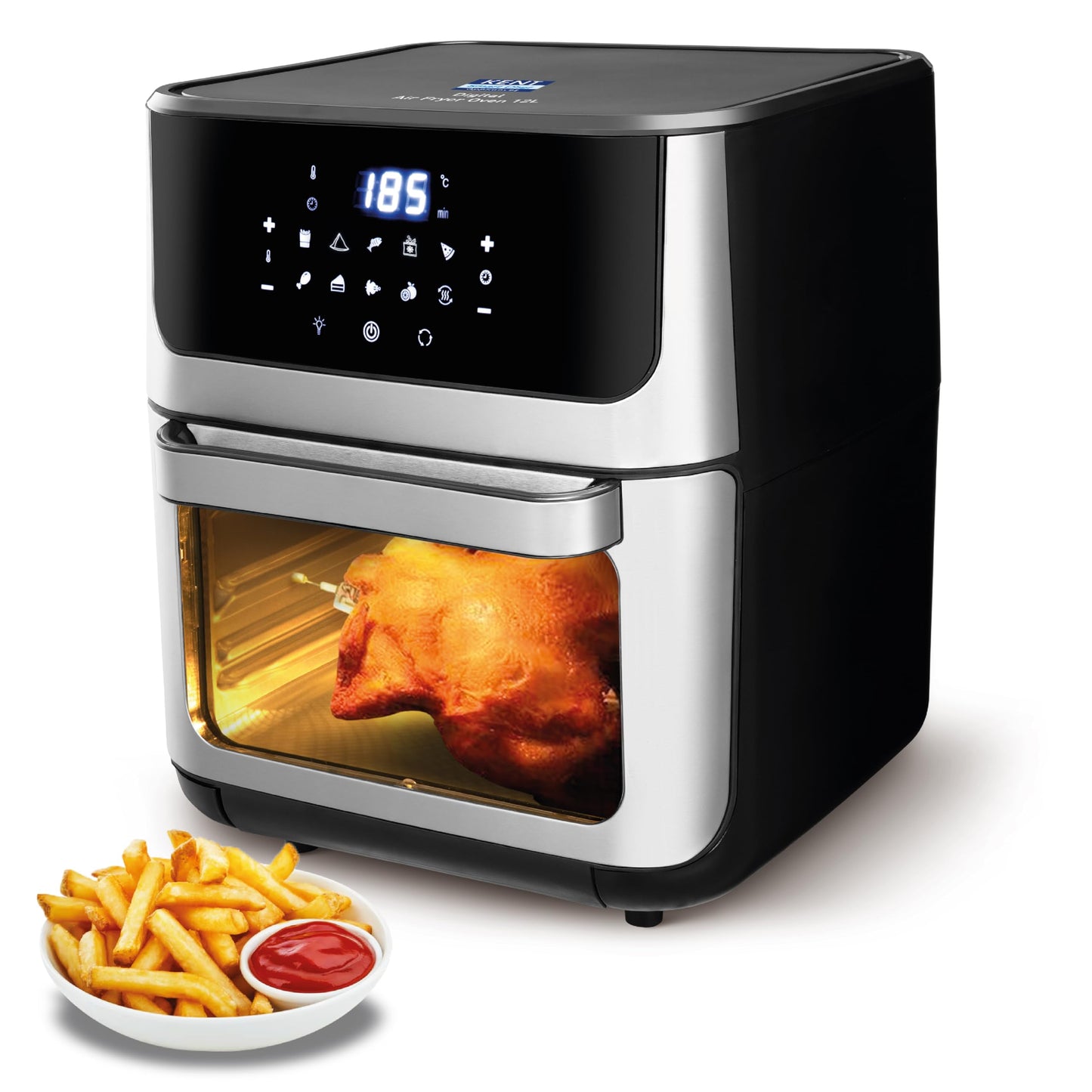 KENT Digi Plus Air Fryer | 4L Capacity & 1300W | Fry, Grill, Roast & Bake | Digital Display & Touch Control Panel | Rapid Heating | 80% Less Oil Usage | High Temperature & Uniform Heating | Black