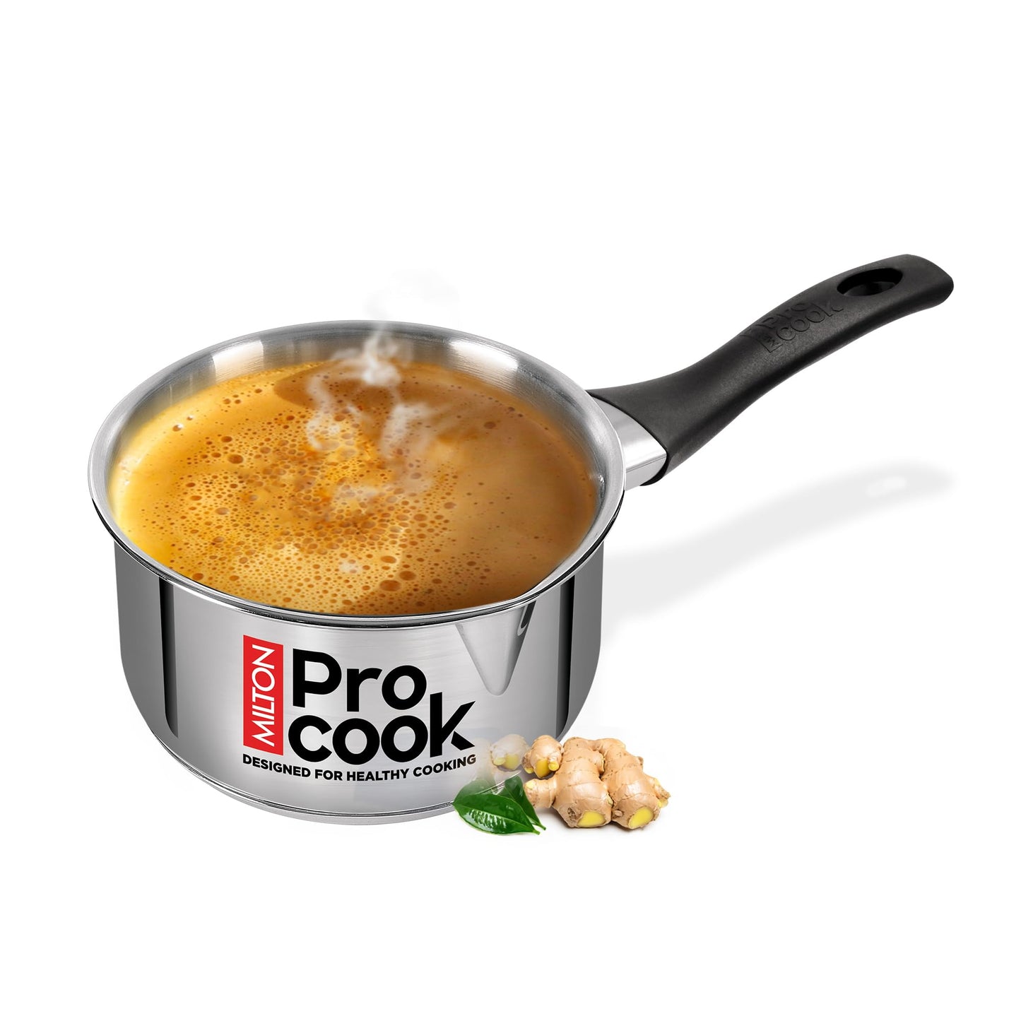 Milton Pro Cook Induction Cookware & Gas Stove Friendly Stainless Steel Tea Pan 16 cm | 1.6 Litre | Sandwich Bottom Sauce Pan | Chai Pot | Milk Boiler with Handle | 2 Year Warranty