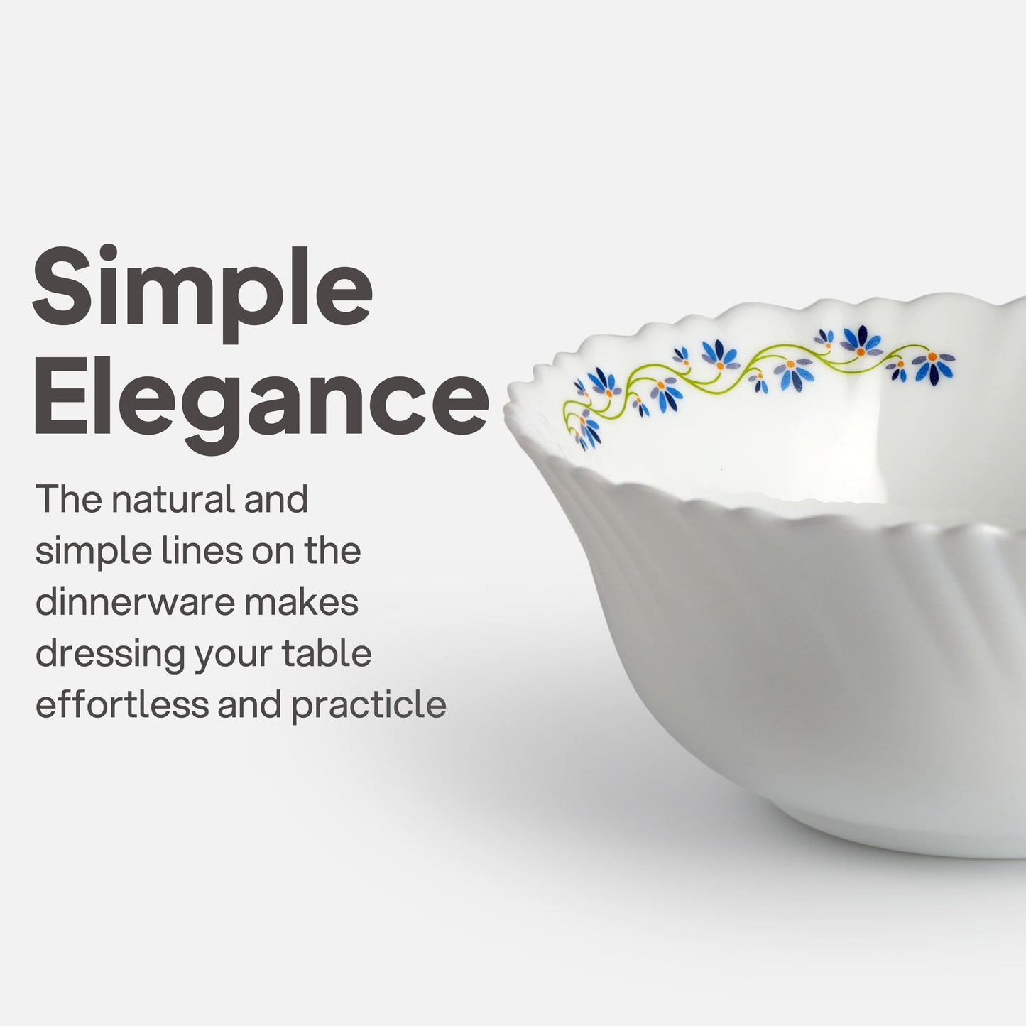 Cello Opalware Dazzle Series Morning Glory Dinner Set, 35 Units | Opal Glass Crockery for 6 | Microwave & Dishwasher Safe | Light-Weight & Thermal Resistant | Crockery Set for Dining & Gifting