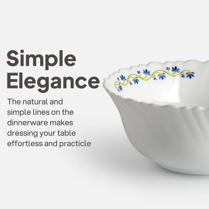 Cello Opalware Dazzle Series Morning Glory Dinner Set, 35 Units | Opal Glass Crockery for 6 | Microwave & Dishwasher Safe | Light-Weight & Thermal Resistant | Crockery Set for Dining & Gifting