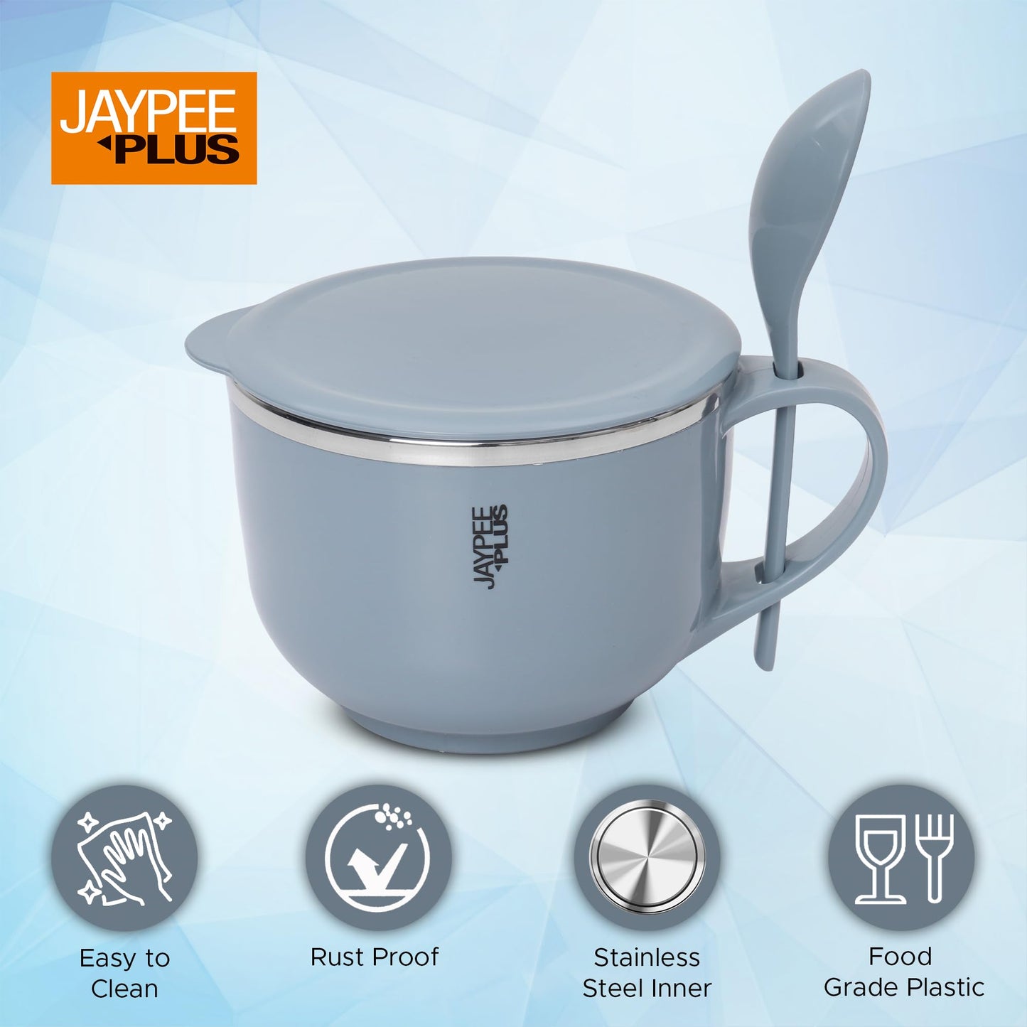 Jaypee Plus Stainless Steel Soup Bowl with Lid & Spoon Holder Souptok, Maggi Bowl Noodles Pasta Bowl, Mug for Milk, Best Diwali Gift, Mug for Kids, Girls, Boys, Birthday, Ivory 700 ml
