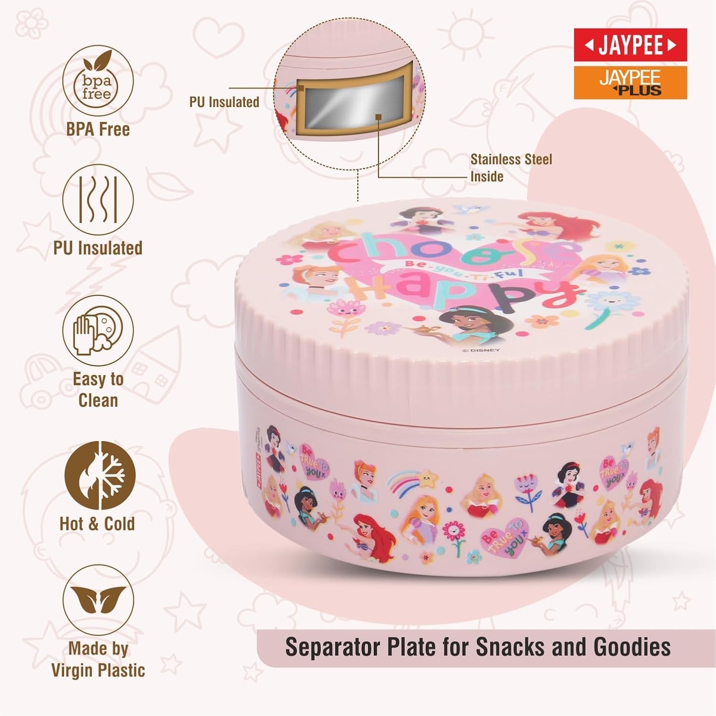 JAYPEE Unimunch PU Insulated Inner Stainless Steel Lunch Box with Steel Dish | Spillproof Ideal for Snacks| Easy to Carry Non Toxic |Safe for Storing Food,375 ml, Pink