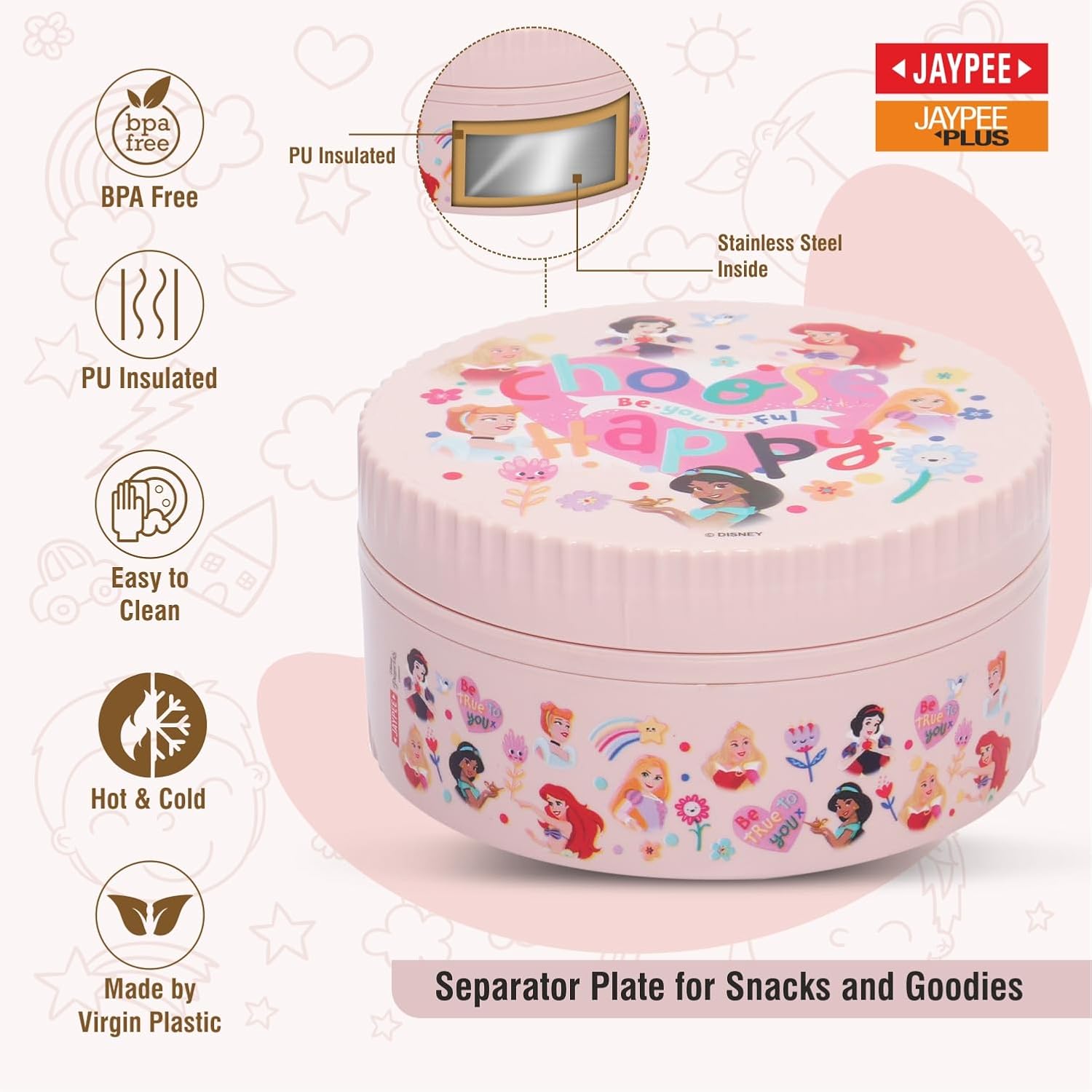 JAYPEE Unimunch PU Insulated Inner Stainless Steel Lunch Box with Steel Dish | Spillproof Ideal for Snacks| Easy to Carry Non Toxic |Safe for Storing Food,375 ml, Pink