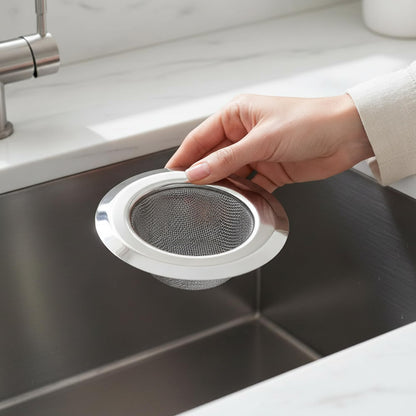 Sulfar Stainless Steel Sink Strainer & Stopper 4 Inch (10 cm) | 2 in 1 Kitchen Drain Filter Basket with Fine Mesh | Anti-Clog Basin Drain Cover for Sink, Washbasin, Durable Rust Resistant (Chrome)
