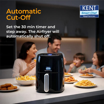 KENT Digi Plus Air Fryer | 4L Capacity & 1300W | Fry, Grill, Roast & Bake | Digital Display & Touch Control Panel | Rapid Heating | 80% Less Oil Usage | High Temperature & Uniform Heating | Black
