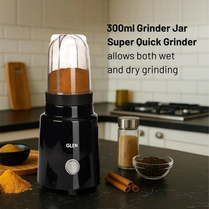 Glen Active Electric Blender Mixer Grinder for kitchen, 350W, 2 Unbreakable Jars (300ml & 500ml), 2 Stainless Steel Blades, 20000 RPM, for Smoothie Shake Juice - Black (SA4048N)