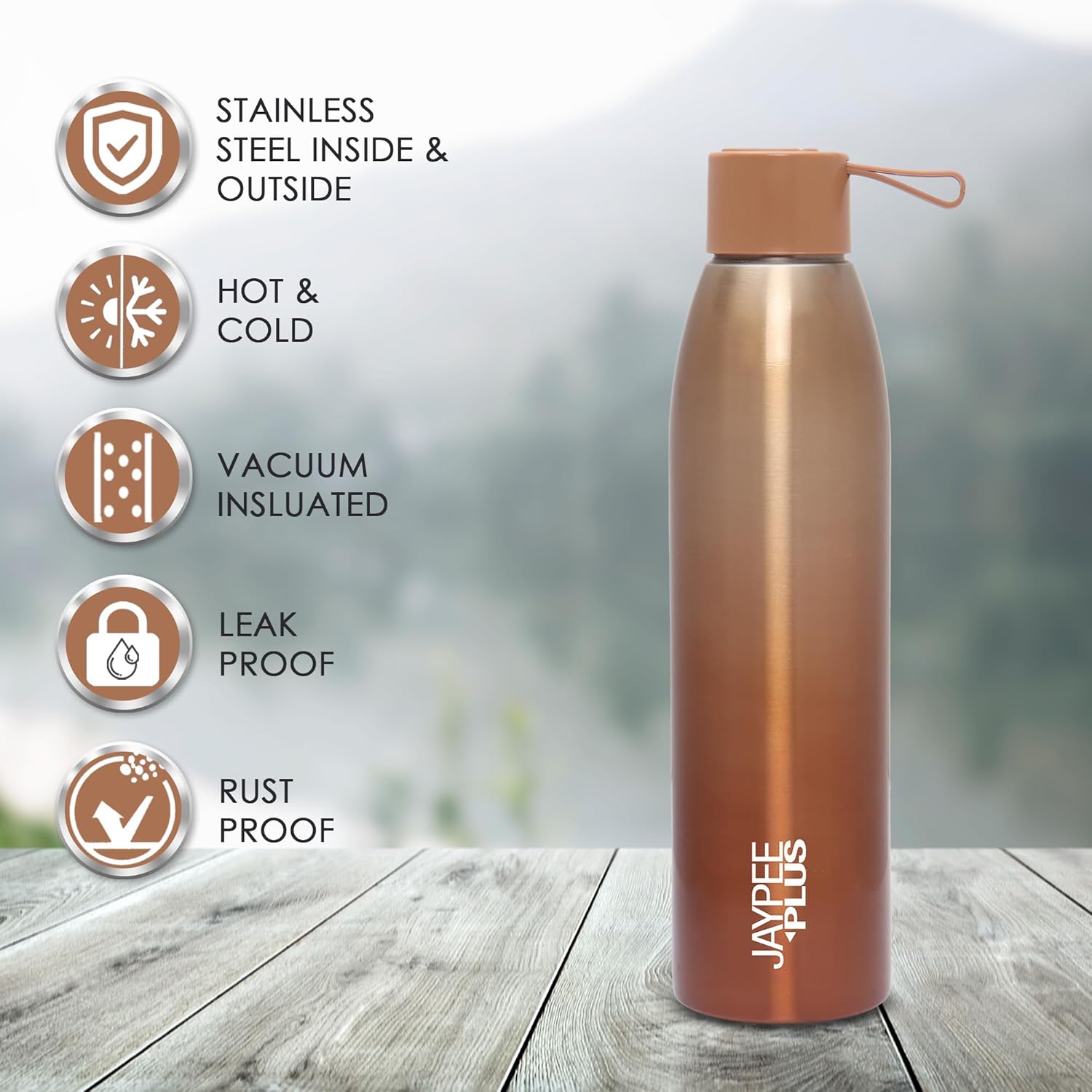 Jaypee Plus Victor ISI Certified Vaccum Insulated Thermosteel 900 ml Water Bottle 24 Hours Hot and Cold Double Walled Anti Skid Rustproof Leakproof Bottle for Office, School, Gym, Trekking,Brown