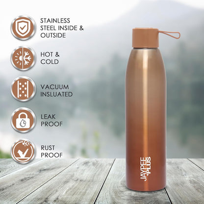 Jaypee Plus Victor ISI Certified Vaccum Insulated Thermosteel 900 ml Water Bottle 24 Hours Hot and Cold Double Walled Anti Skid Rustproof Leakproof Bottle for Office, School, Gym, Trekking,Brown