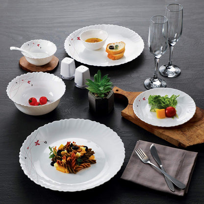 Cello Opalware Dazzle Series Lush Fiesta 35 Piece Dinner Set Serving for 6 | Bone Ash-Free | Lightweight, Elegant White Plates & Bowls Set | Opal Glass Crockery Set for Daily Use Dinning & Gifting