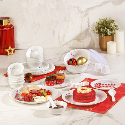 CELLO Lush Fiesta Dazzle Series Opalware Dinner Set of 37 Pieces for Family of 6 | Bone-Ash Free & Leadfree Opal Glass, Microwave & Dishwasher Safe, Plates & Bowls Crockery Set for Dining & Gifting