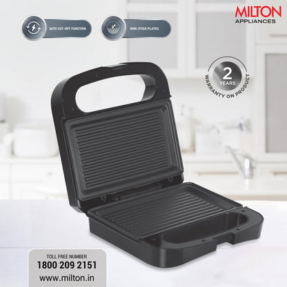 Milton Grill Toaster Machine HSG022 Grill Sandwich Maker, Sandwich Griller and Toaster, 750 Watt Sandwich maker Electric Griller for Home, Auto Cut off, 2 Year Warranty, Black