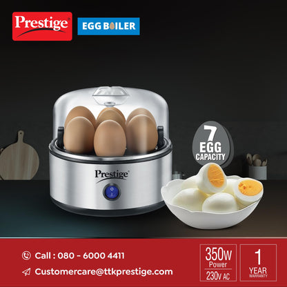 Prestige Egg Boiler PEB-01 | 350-Watt | Boils 7 Eggs at Once | One-Touch Operation | Stainless Steel Body & Heating Plate | Auto Switch-Off for Safe Cooking| Electric