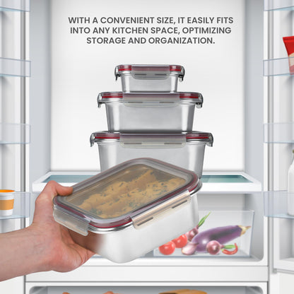 MILTON New Modulo Steel Square 1500 Container with lock lid|Airtight & Leakproof|Microwave & Oven safe| Light Weight | School, Office or Picnic use, 1440 ml, Silver