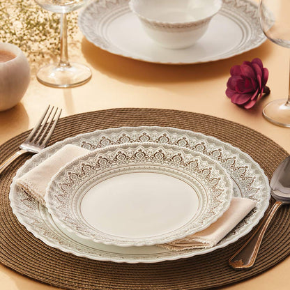Larah by Borosil Classic Opalware Dinner Set, 33-Pieces, White