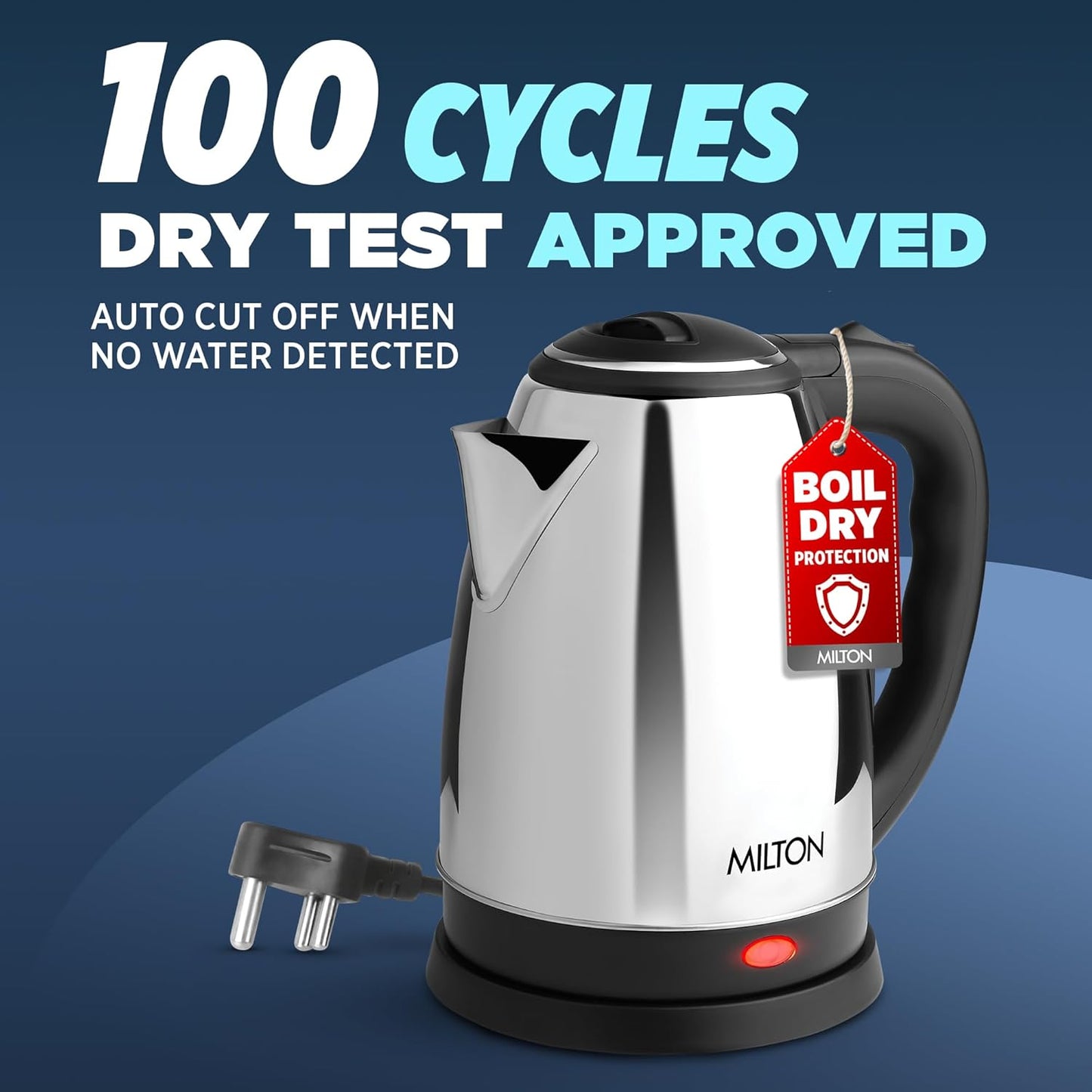 Milton Appliances Go Electric Kettle 1.5 Litre I 3X Protection - Dry Boil, Auto Shut Off, Overheat I 1350 Watt I Super Fast Boiling I Stainless Steel I 360° Power Base I 1 Year Warranty