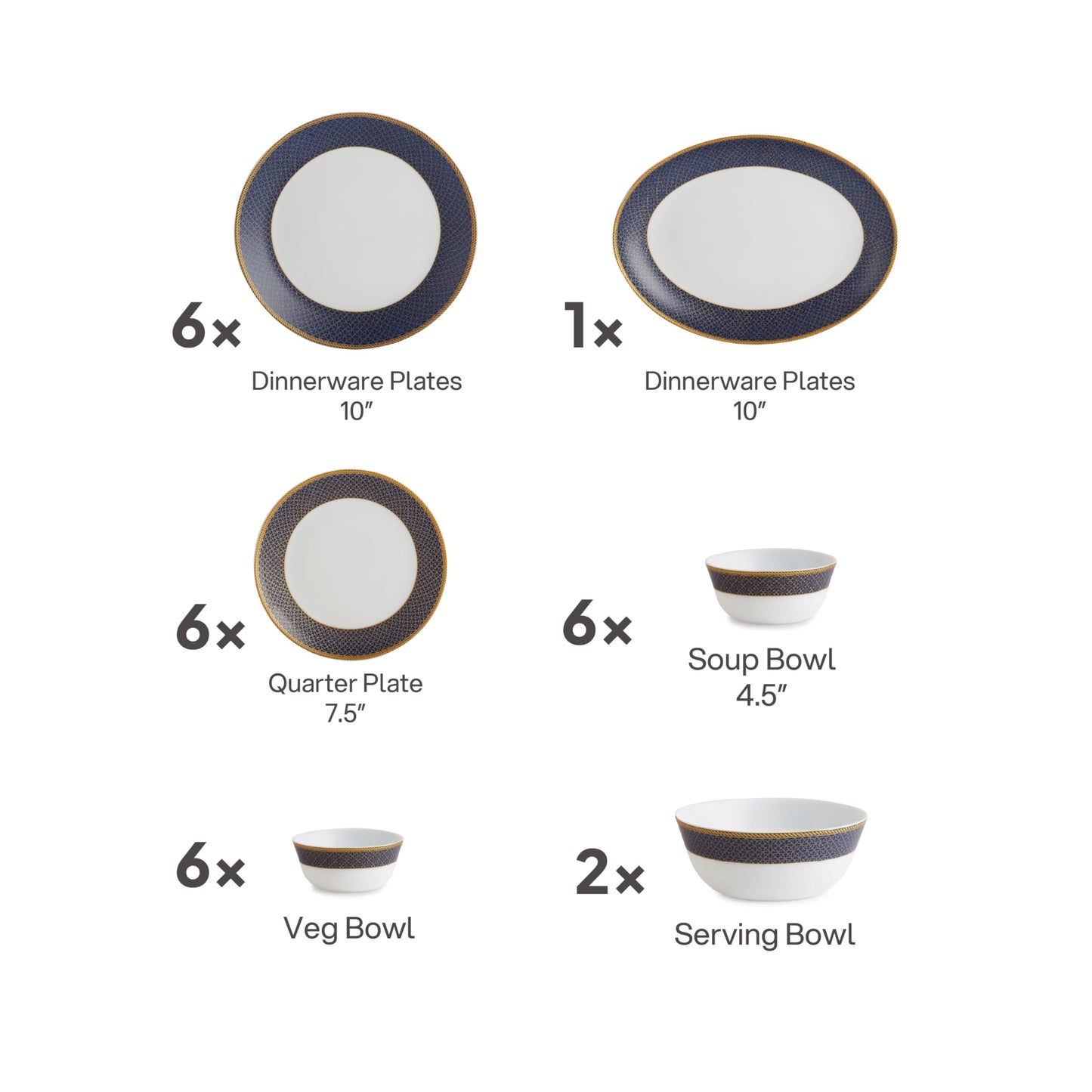 Cello Opalware Solitaire Series Sapphire Dinner Set, 27 Units | Opal Glass Dinner Set for 6 | Crockery Set for Festive Ocassions, Parties | White Plate and Bowl Set