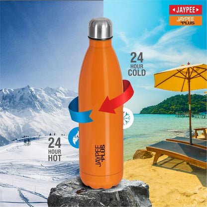 Jaypee Plus Alpha Vaccum Insulated Double Wall Thermosteel Flask 1000 ml Water Bottle ISI Certified 24 Hours Hot and Cold Water Bottle for School,Office,Gym, Leakproof, Rustproof Steel Bottle,Black