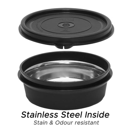 Jaypee Plus Meal Plus 1390 ml Stainless Steel Office Lunch Box | BPA Free, Microwave Safe & Spillproof Airtight 4 Containers | Includes Bottle, Spoon, Fork & Bag | Ideal for College & School (Black)