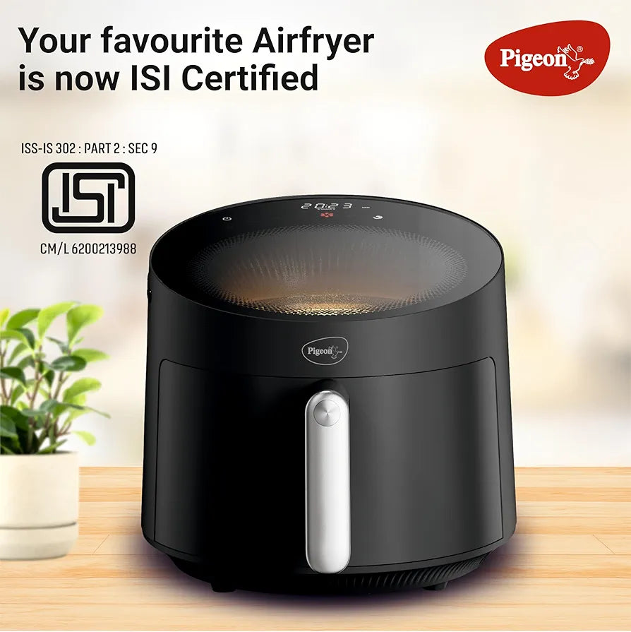 Pigeon By Stovekraft STELLAR Air Fryer Large 5.5L | 1500W BLADELESS Airfryer | Unique See Through Top View Glass | 360 Airwhirl Technology | Digital Touchscreen | 8 PRESETS Menu | Shake Feature, Black