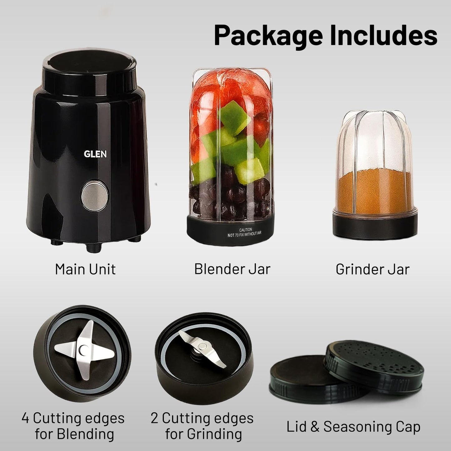 Glen Active Electric Blender Mixer Grinder for kitchen, 350W, 2 Unbreakable Jars (300ml & 500ml), 2 Stainless Steel Blades, 20000 RPM, for Smoothie Shake Juice - Black (SA4048N)