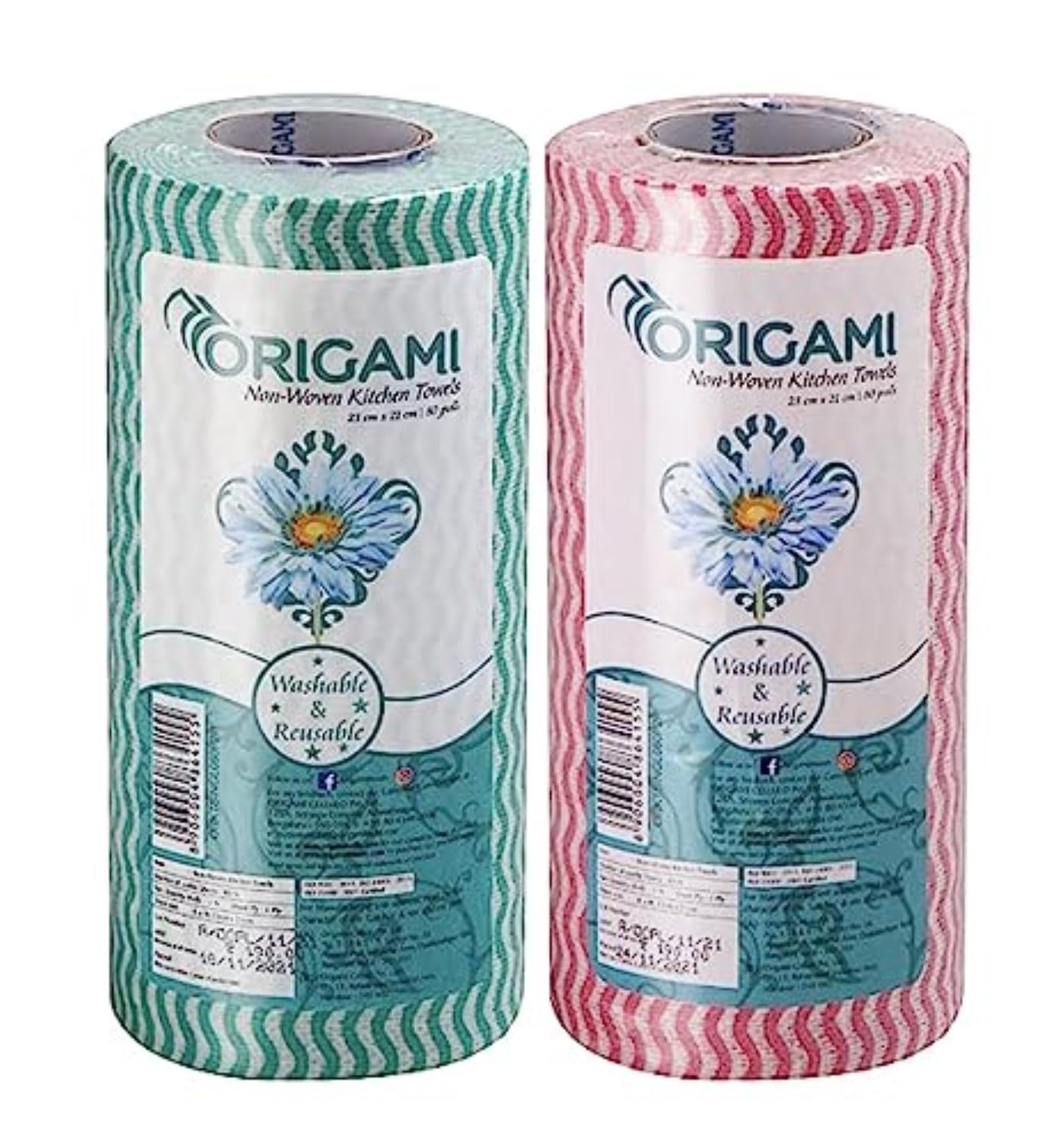 Origami Non Woven Reusable & Washable Kitchen Towel Roll | Ultra Absorbent, Antimicrobial & Anti Odour Wipes for Spotless Cleaning | Quick Dry Multi Purpose Tissues (80 Wipes Per Roll, 160 Sheets)