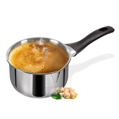 Milton Pro Cook Induction Cookware & Gas Stove Friendly Stainless Steel Tea Pan 16 cm | 1.6 Litre | Sandwich Bottom Sauce Pan | Chai Pot | Milk Boiler with Handle | 2 Year Warranty