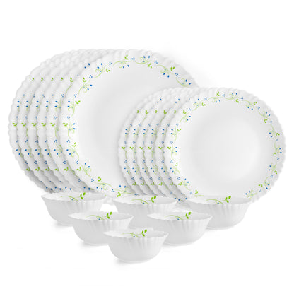 CELLO Tropical Lagoon Dazzle Series Opalware Dinner Set of 18 Pieces For Family of 6 | Bone-Ash Free & Leadfree Opal Glass, Microwave & Dishwasher Safe Plates & Bowls Crockery Set For Dining & Gifting