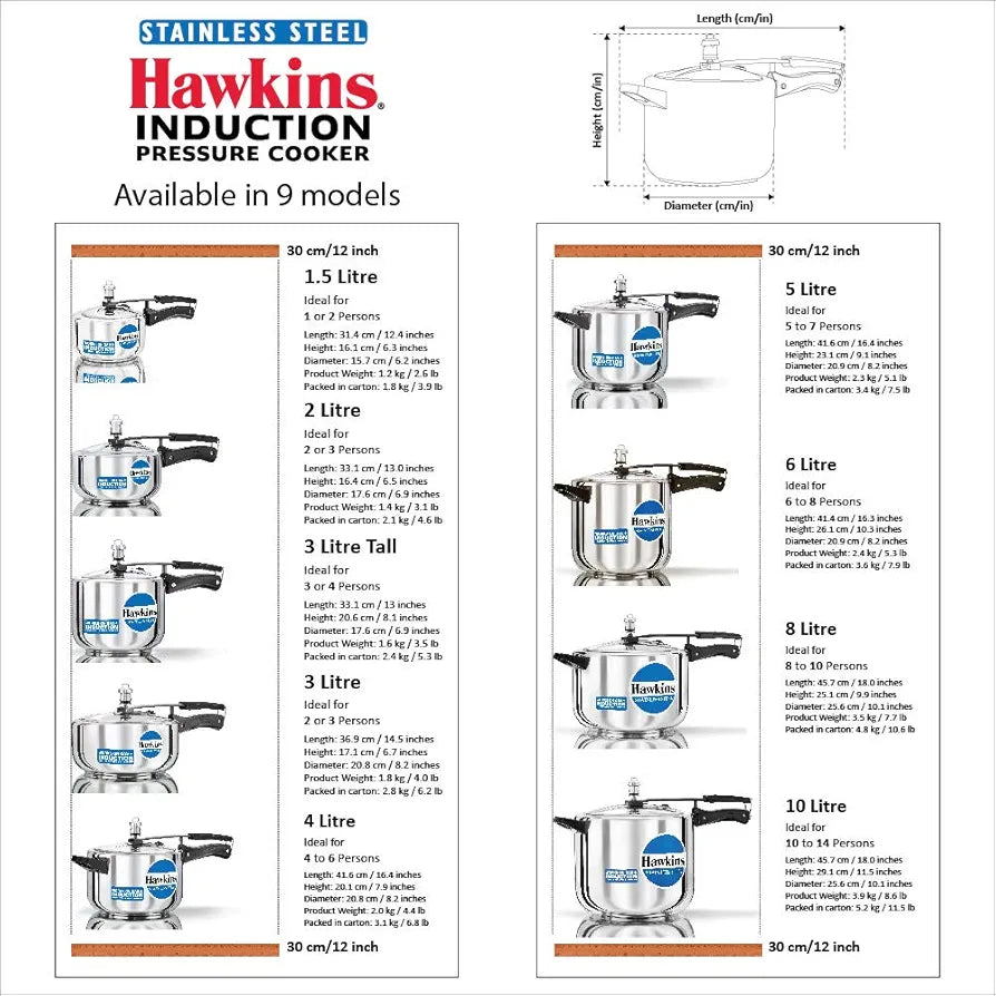 Hawkins 3 Litre Inner Lid Pressure Cooker, Stainless Steel Cooker, Induction Cooker, Silver 