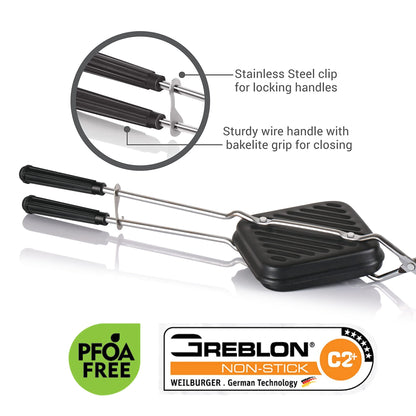 MILTON Pro cook Premium Non-Stick Sandwich Griller | Compatible with Gas Stoves | Sandwich Griller and Toaster | Heat-Resistant Bakelite Handle | Durable & Easy to Use Sandwich Maker 14cm, Black