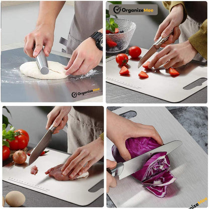 OrganizeMee Stainless Steel Chopping Board Large for Kitchen - Premium Cutting Board Vegetable and Fruit Cutter Chopper, Heavy-Duty Metal Chopping Board, Big Size Pad (36 cm X 25 cm)